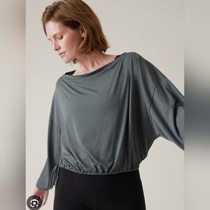 Athleta Slate Green Draped Drawstring Top